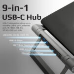 Promate PrimeBase-C Laptop Stand with 9-in-1 Multiport USB-C Hub; 4K HDMI, USB 3.0 ports, Ethernet port, SD/MicroSD Card Slots and a 100W charging bridge