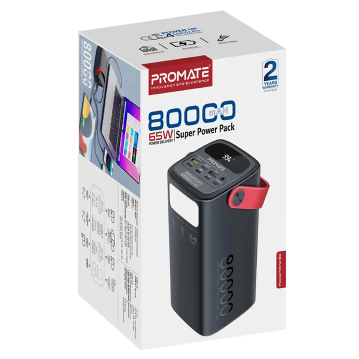 Promate PowerMine-80 80000mAh High-Capacity 65W Fast-Charging Power Pack