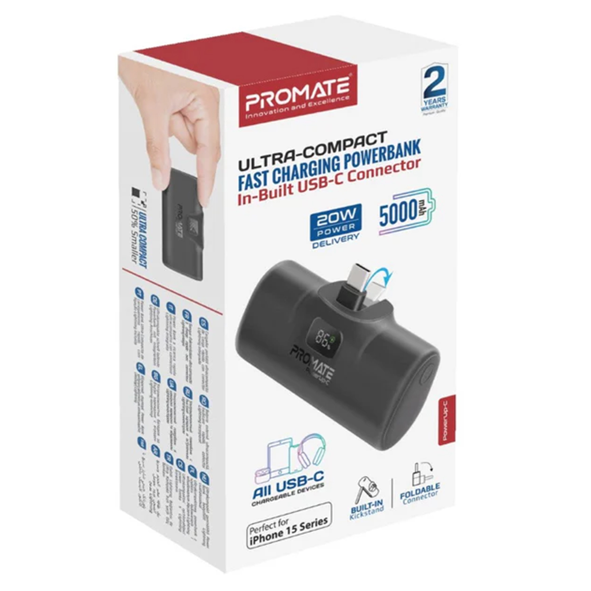 Promate PowerUp-C 5000mAh Ultra-Compact Portable Power Bank
