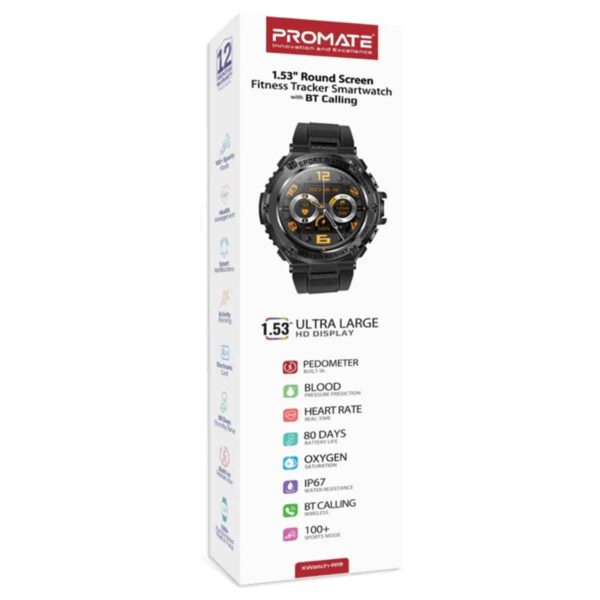 Promate Xwatch-R19 1.53" Round Screen Fitness Tracker Smartwatch with BT Calling