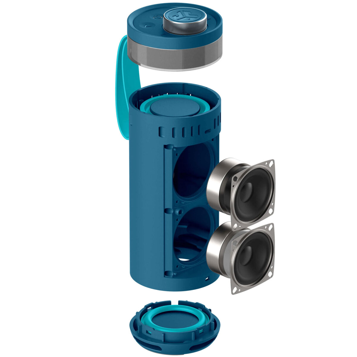 JLab Go Party Portable Bluetooth Speaker, Dual 2 Inch full-frequency drivers + 2 Passive Woofers, IP56 Waterproof, Up to 16 Hours Playtime + RGB Lighting