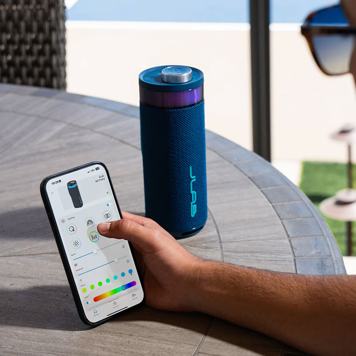 JLab Go Party Portable Bluetooth Speaker, Dual 2 Inch full-frequency drivers + 2 Passive Woofers, IP56 Waterproof, Up to 16 Hours Playtime + RGB Lighting